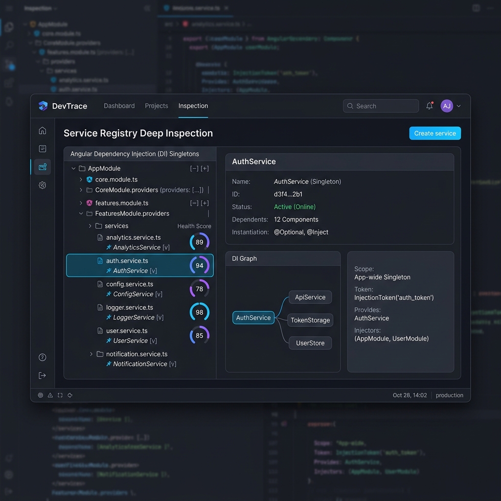 Service Registry Inspector Data view